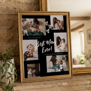 Mom Script Typography 6 Photo Collage in Black Poster
