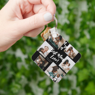 Mom Script Typography 7 Photo Collage Keychain