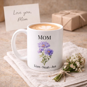Mom September Birth Flower with Kids Names Coffee Mug