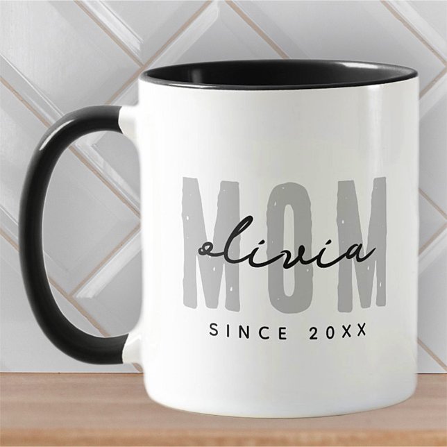 Mom Since 20XX Modern Simple Preppy Mug (Creator Uploaded)