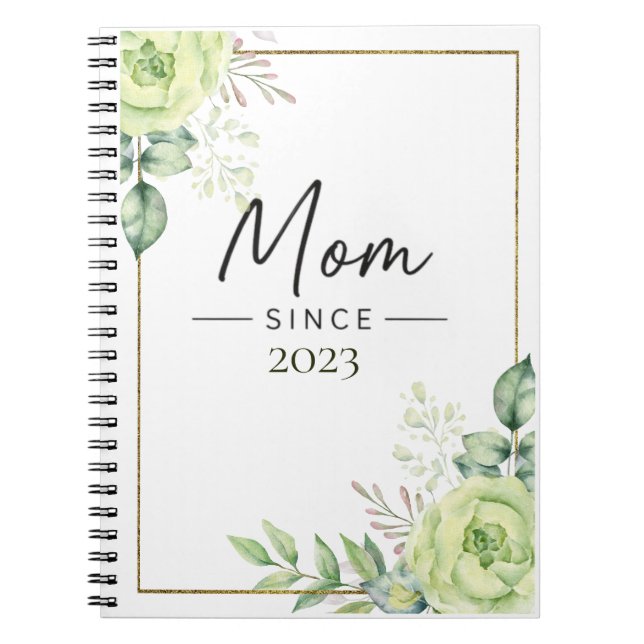 Mom Since Personalized Year Floral Handwritten  Notebook (Front)