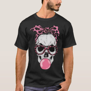 Mom Skull Bubblegum Lazy Halloween Costume Leopard T-Shirt