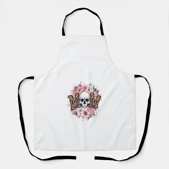 Mom Skull Mama Leopard Skull Apron (Front)