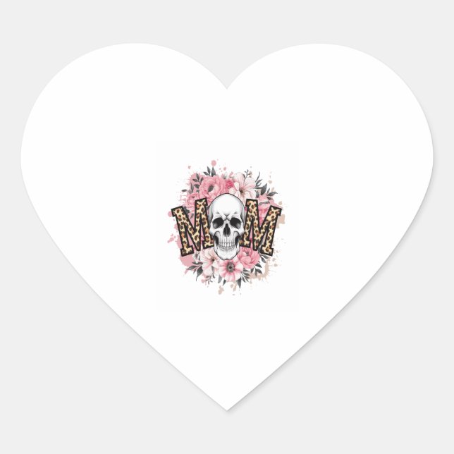 Mom Skull Mama Leopard Skull Heart Sticker (Front)