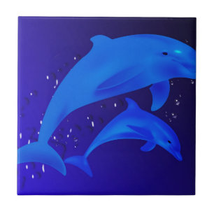 Mom & son dolphins tile