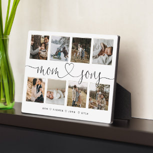 Mom & Sons Heart Script   Photo Grid Collage Plaque