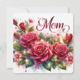 Mom Sparkling Red Roses Holiday Card