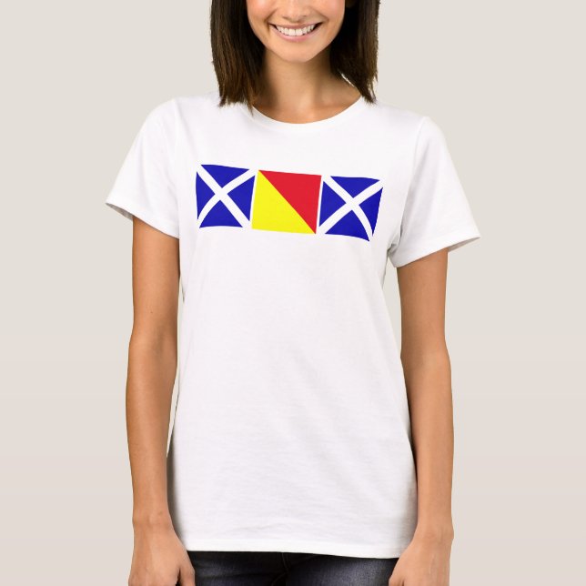 Mom Spelled out in Nautical Flags T-Shirt (Front)