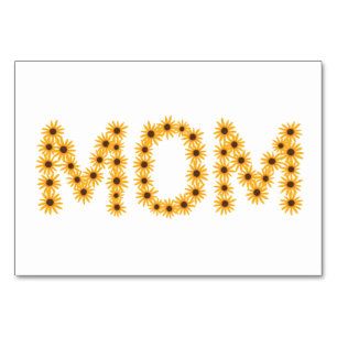 MOM spelled with sunflowers, reading flashcards Table Number