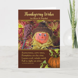 Mom Stepdad Thanksgiving Cute Harvest Scarecrow Holiday Card