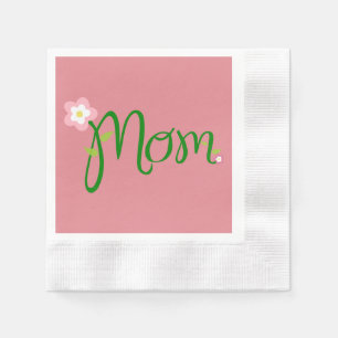 Mom Strawberry Pink Coined Cocktail Napkin
