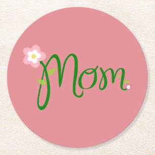 Mom Strawberry Pink Round Paper Coaster
