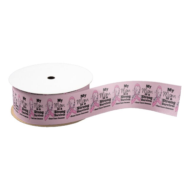 Mom Strong Survivor Breast Cancer Grosgrain Ribbon (Spool)