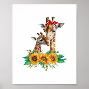 Mom Sunflower Safari Africa Animals Kids Cute Baby Poster