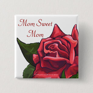 Mom Sweet Mom Red Rose 2 Inch Square Button