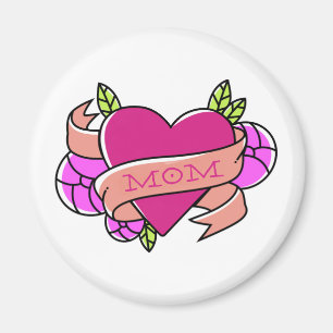 Mom Tattoo Art Flowers Pink Heart Love Fun Magnet