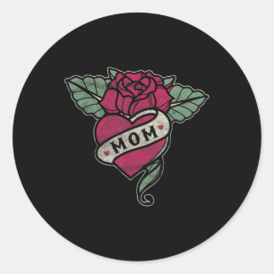 Mom Tattoo Heart Red Rose Motorcycle  Classic Round Sticker