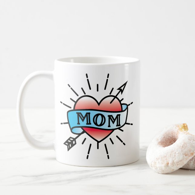 Mom Tattoo Style Rose Coffee Mug (With Donut)