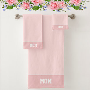Mom Text on Light Pink Shades Bath Towel Set