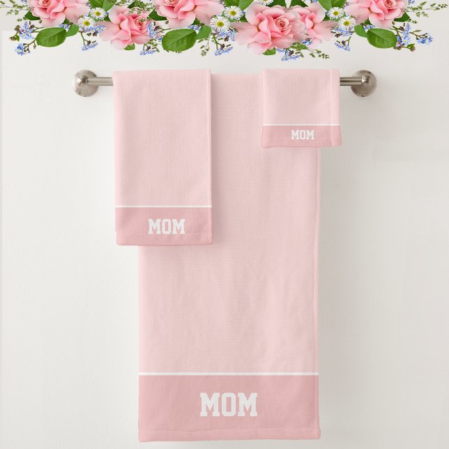 Mom Text on Light Pink Shades Bath Towel Set (Creator Uploaded)