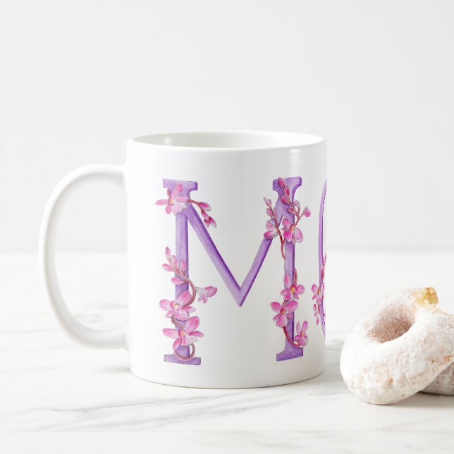 Mom text orchid art painting mug (With Donut)