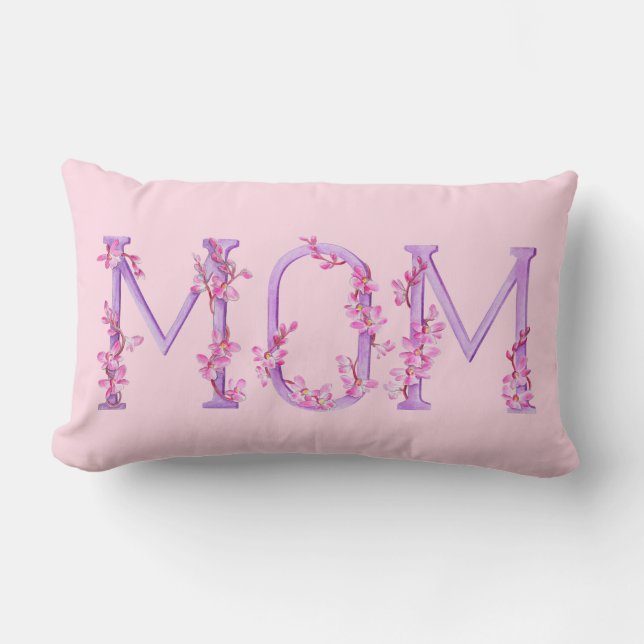 Mom text Watercolor pink purple lumber pillow (Front)