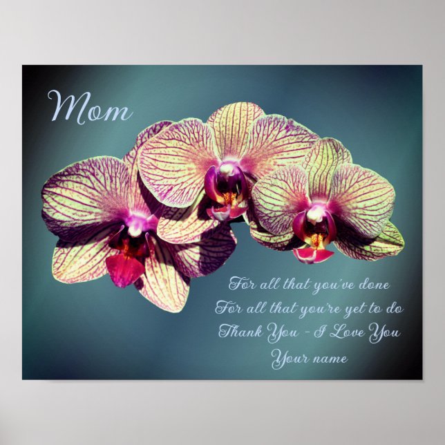 Mom Thank You Love Orchid Trio Flower Personalized Poster (Front)
