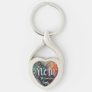 Mom: The Heart of Our Family Metal Keychain