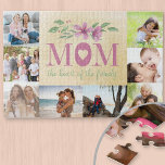 Mom the Heart of the Family Multi Photo Jigsaw Puzzle<br><div class="desc">Custom photo jigsaw puzzle for Mom. The design features a sweet mom saying, a watercolor floral arrangement and 8 of your favourite photos. The quote reads "Mom the heart of the family". MOM is lettered in bold uppercase typography with a heart in the letter "O". The photo template is set...</div>