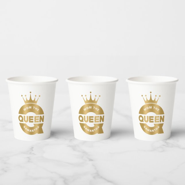 Mom The Queen Gold Creative Typography Paper Cups (Multi)