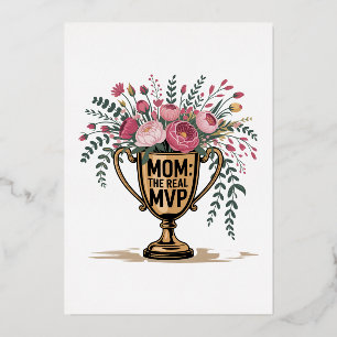Mom The Real MVP Foil Holiday Card
