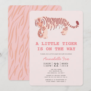 Mom Tiger Carry Cub Pink Baby Shower Invitation