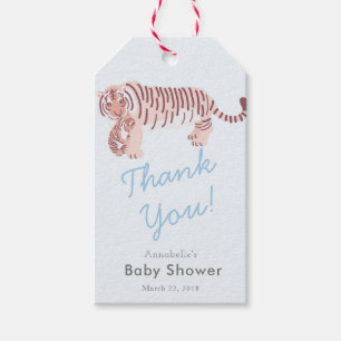 Mom Tiger & Cub Blue Boy Baby Shower Gift Tag