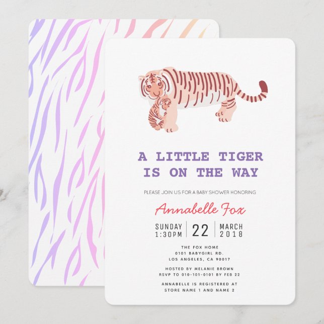 Mom Tiger & Cub Neon Colours Baby Shower Invitatio Invitation (Front/Back)