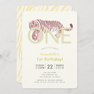 Mom Tiger & Cub Yellow 1st Birthday Invitation