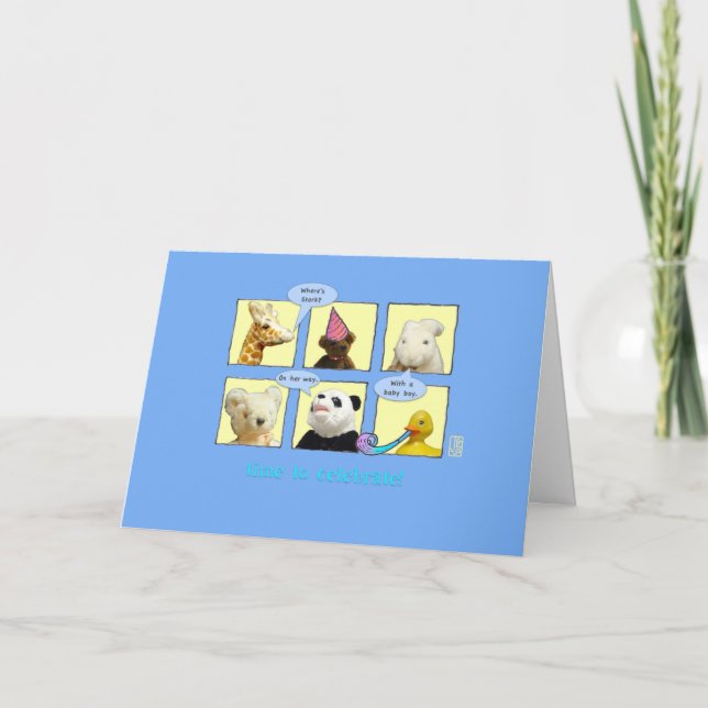 Mom-to-be Baby Boy Animals in Windows Card (Front)