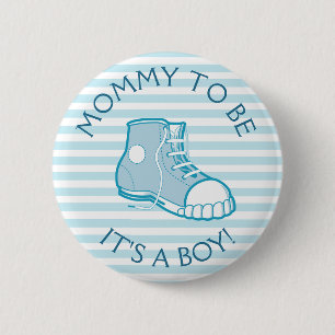 Mom to Be Baby Shower Button with Cute Boy's Shoe
