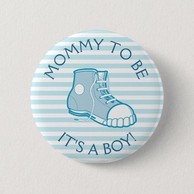 Mom to Be Baby Shower Button with Cute Boy's Shoe (Front)