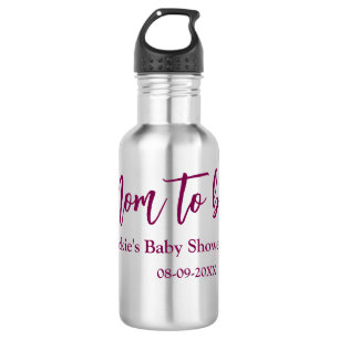 Mom to be baby shower name date pink simple minima 532 ml water bottle