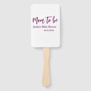 Mom to be baby shower name date pink simple minima hand fan