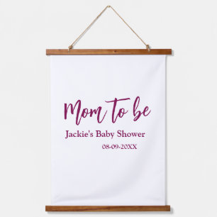 Mom to be baby shower name date pink simple minima hanging tapestry