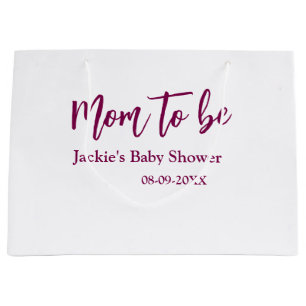 Mom to be baby shower name date pink simple minima large gift bag