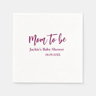 Mom to be baby shower name date pink simple minima napkin