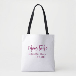 Mom to be baby shower name date pink simple minima tote bag