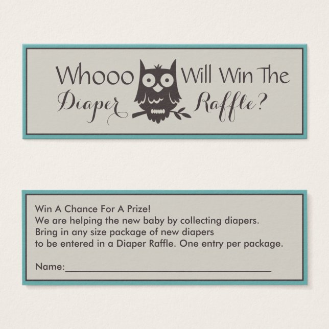 Mom To Be Baby Shower Owl Diaper Raffle (Front & Back)