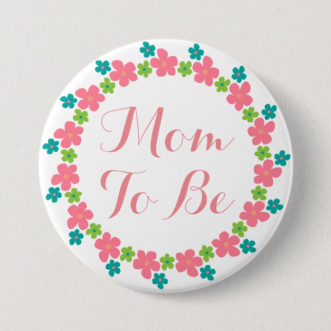 Mom To Be Baby Shower Pink Blue Floral 3 Inch Round Button (Front)