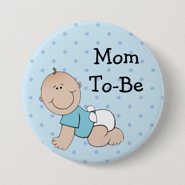 Mom To Be Blue Baby Boy Baby Shower Button (Front)