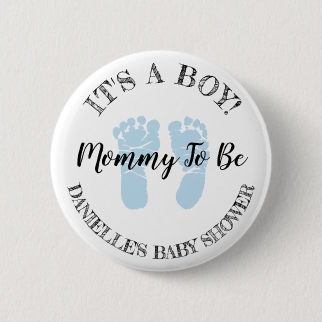 Mom to be Blue Footprints Baby Shower button (Front)