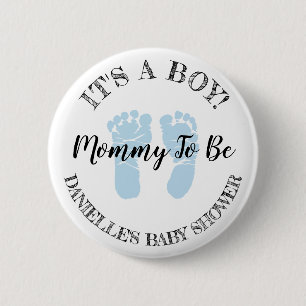 Mom to be Blue Footprints Baby Shower button