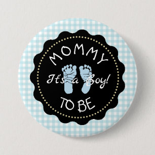 Mom to be Blue Gingham Baby Shower button